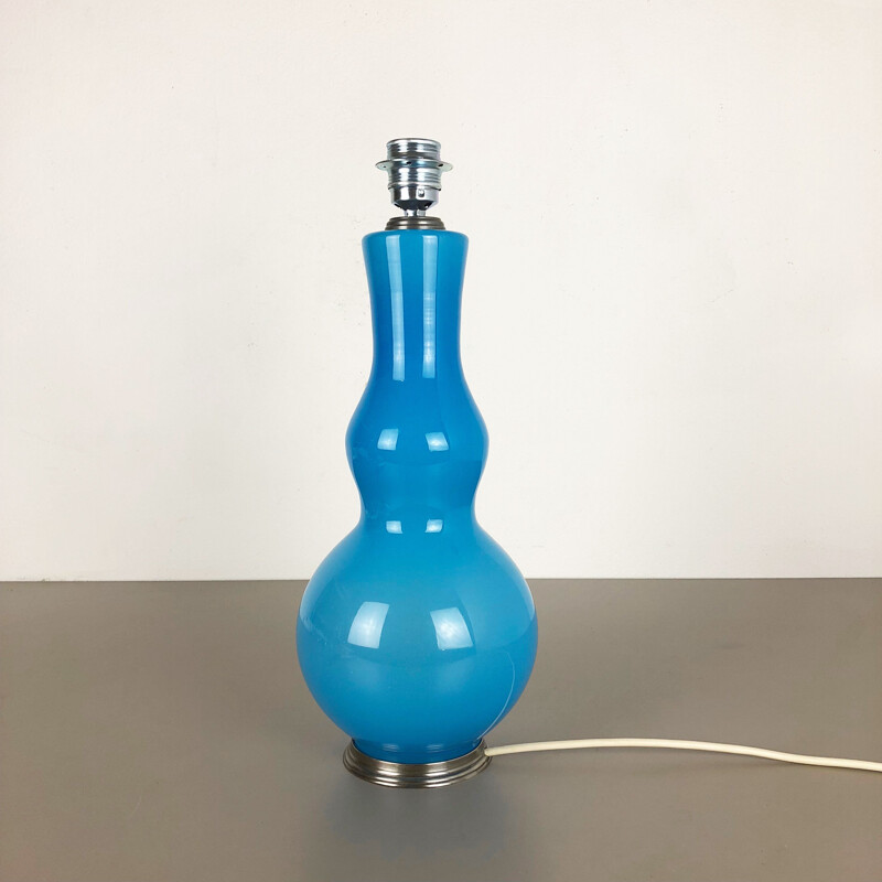 Lampe de table vintage "bleue" en verre bullé opaline de Murano par Cenedese Vetri, 1960