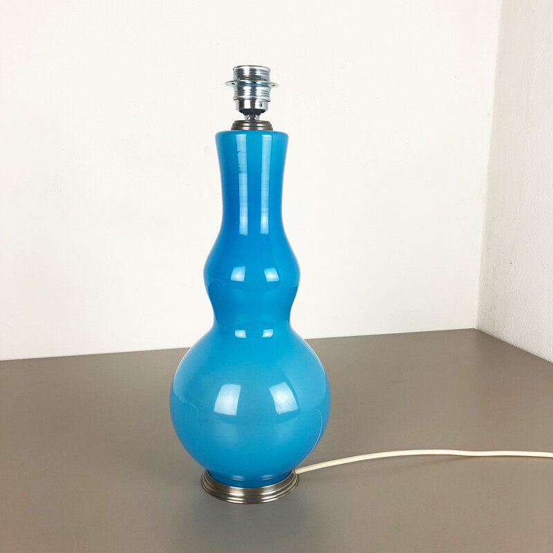 Vintage "blue" table lamp in Murano opal bubble glass by Cenedese Vetri, 1960