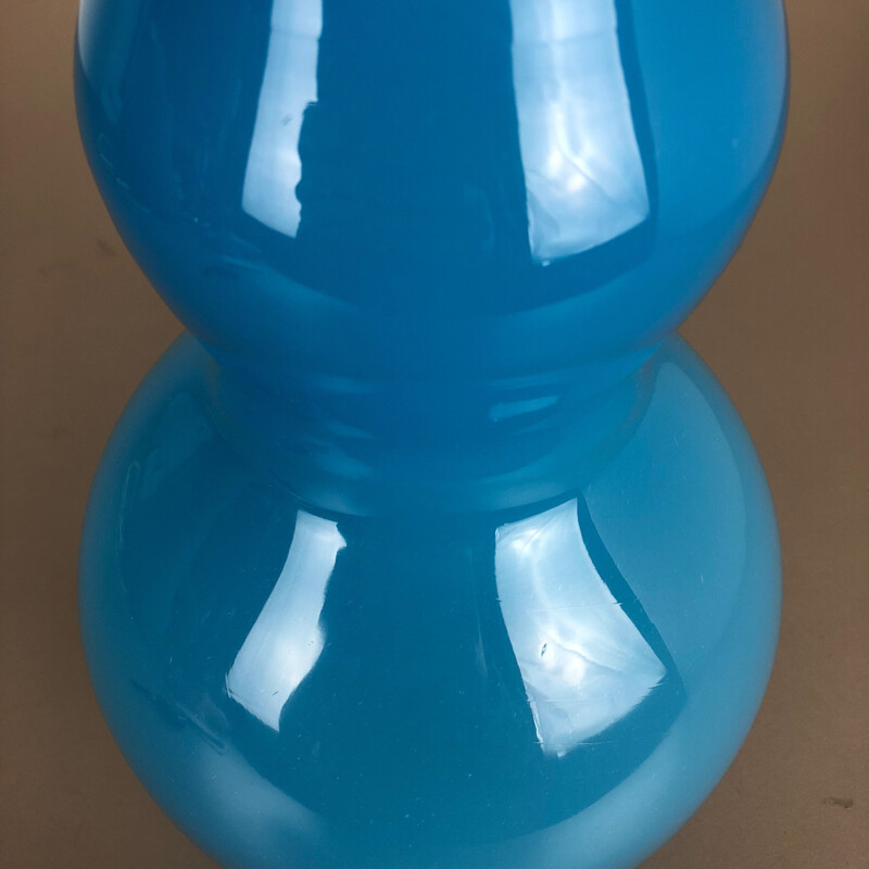Vintage "blue" table lamp in Murano opal bubble glass by Cenedese Vetri, 1960