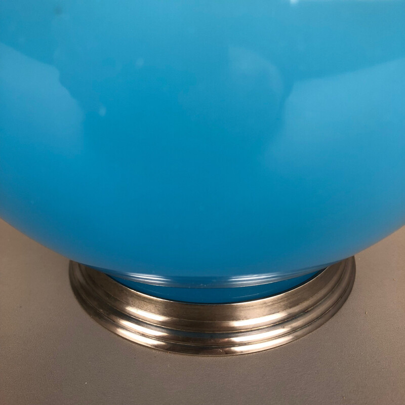 Lampe de table vintage "bleue" en verre bullé opaline de Murano par Cenedese Vetri, 1960