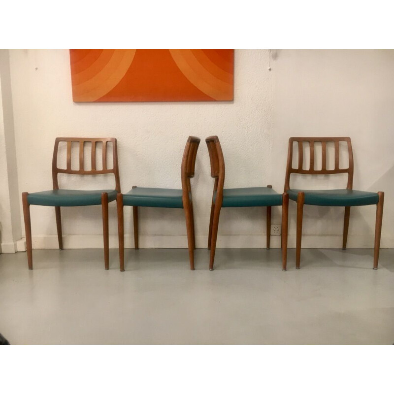 Vintage set of 4 teak chairs model 83 by Niels O. Moller 