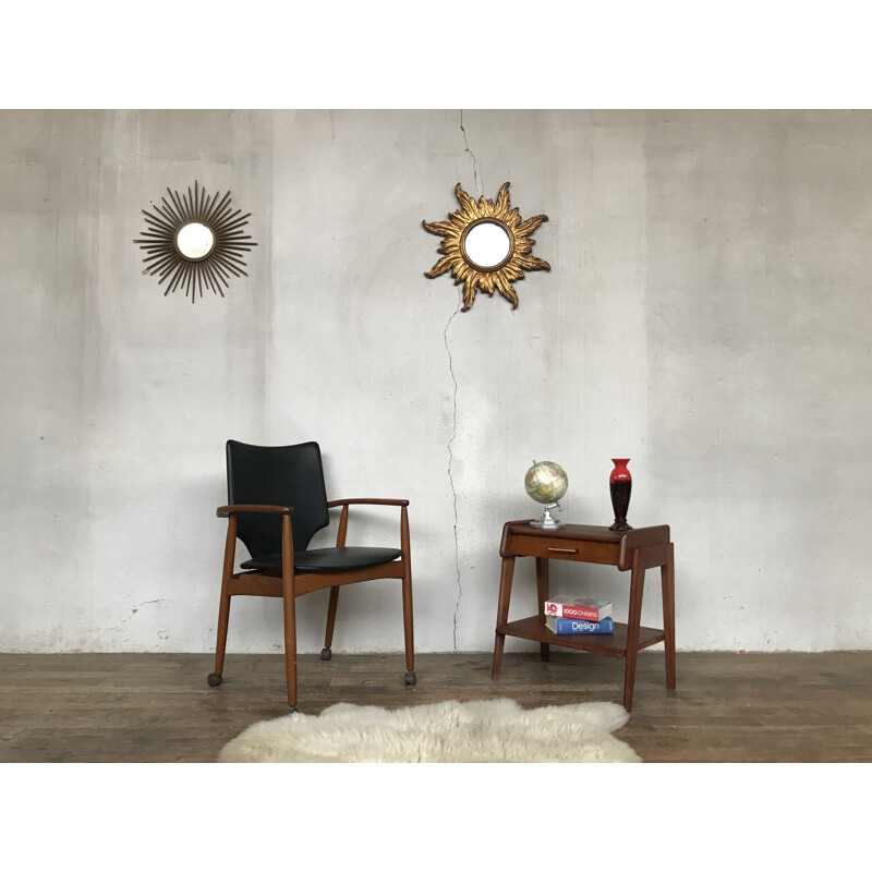 Vintage oak bedside table with compass legs, 1950