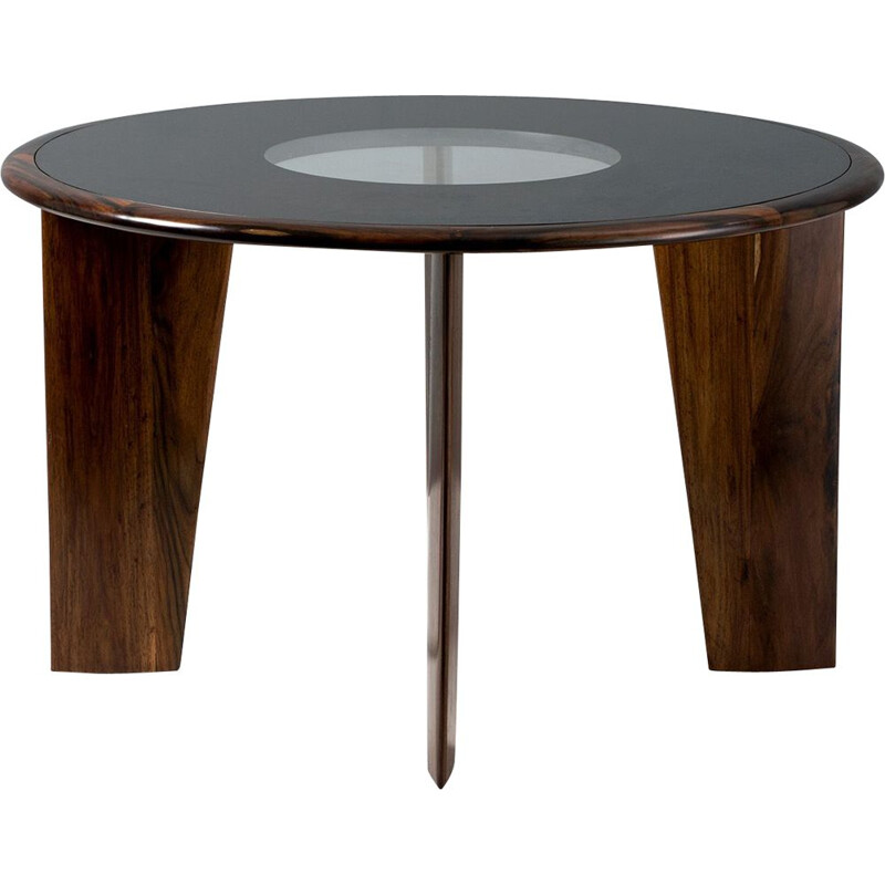 Vintage Rosewood Dining Table with Glass Top Joaquim Tenreiro 1950