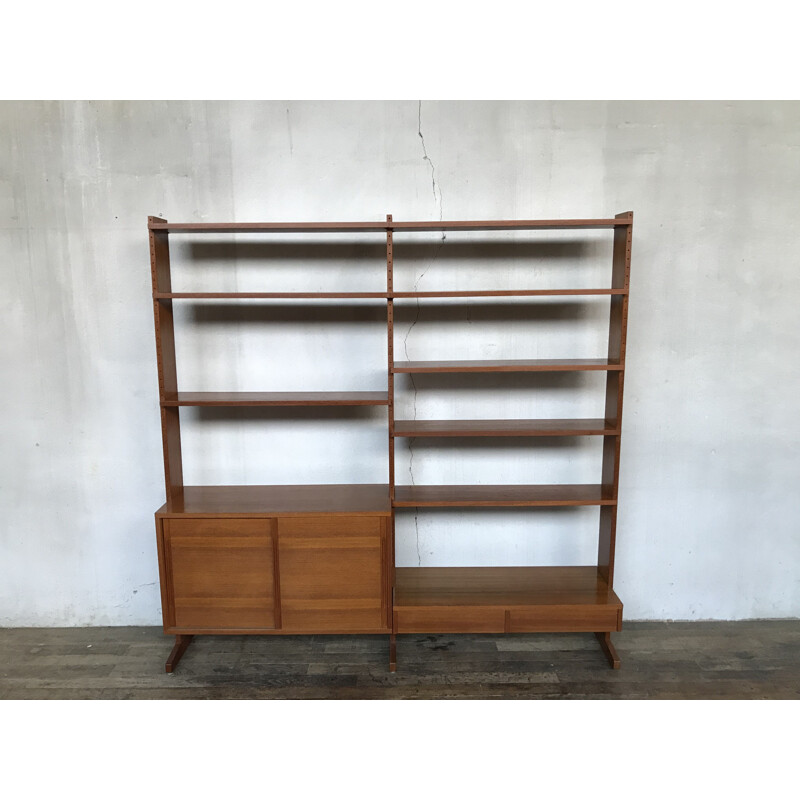 Scandinavian vintage teak bookcase with adjustable shelves 1950's 