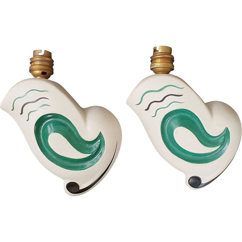 Pair of vintage ceramic wall lights 1950