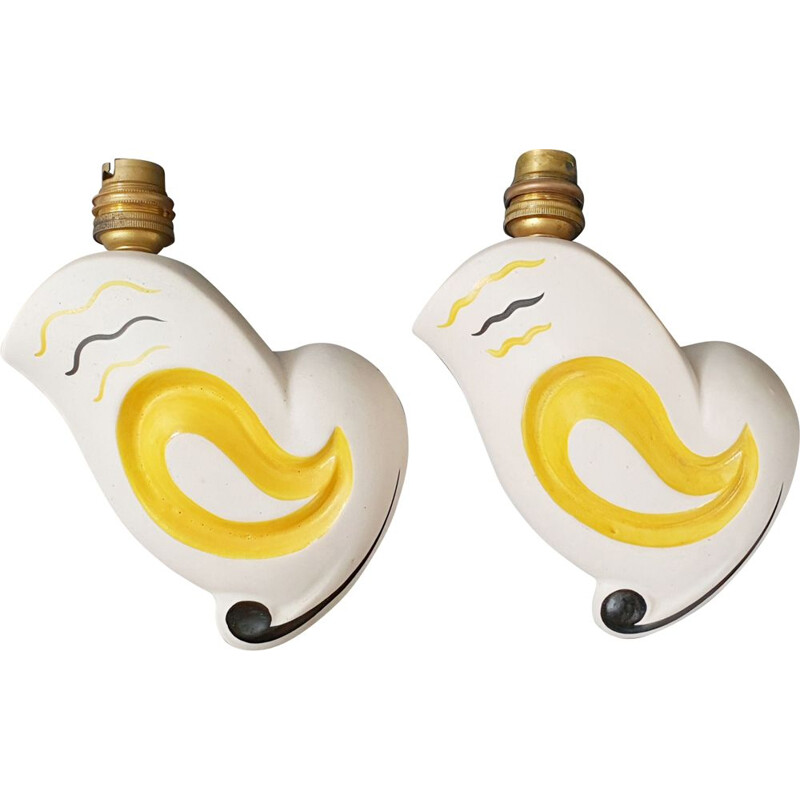 Pair of vintage ceramic wall lights 1950