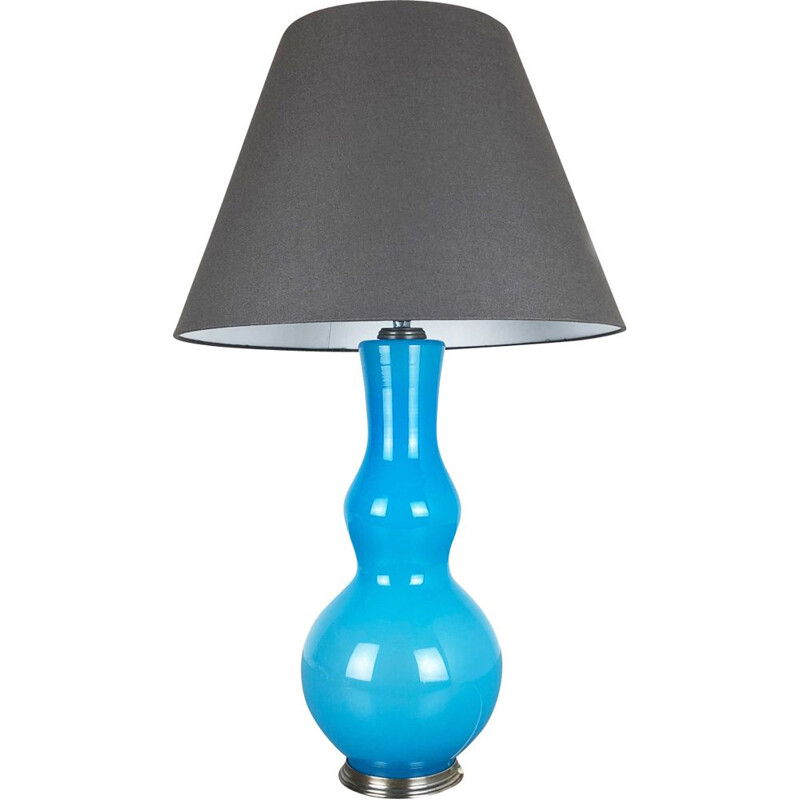 Vintage "blue" table lamp in Murano opal bubble glass by Cenedese Vetri, 1960