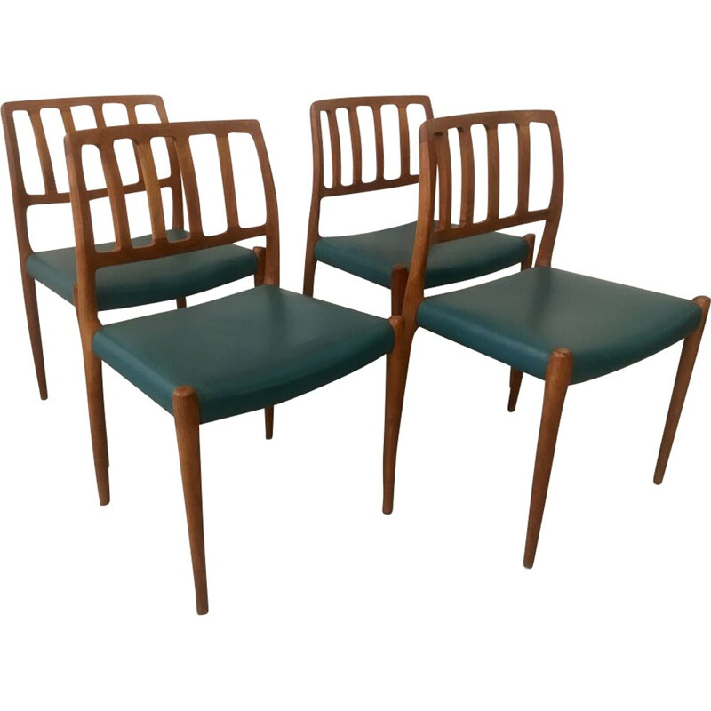 Vintage set of 4 teak chairs model 83 by Niels O. Moller 