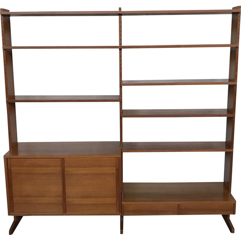 Scandinavian vintage teak bookcase with adjustable shelves 1950's 