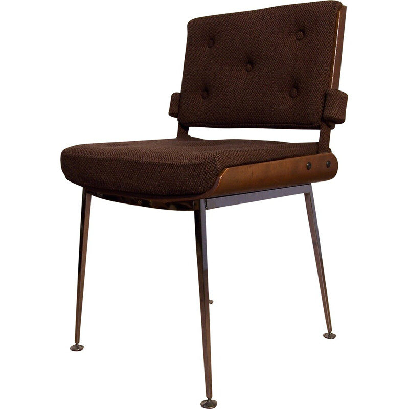 Chair in brown fabric and rosewood, Alain RICHARD - 1960s