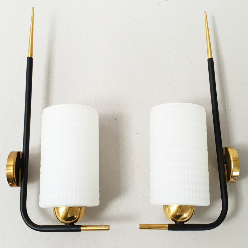 Suite of 2 vintage wall lights by Maison Arlus, 1950 