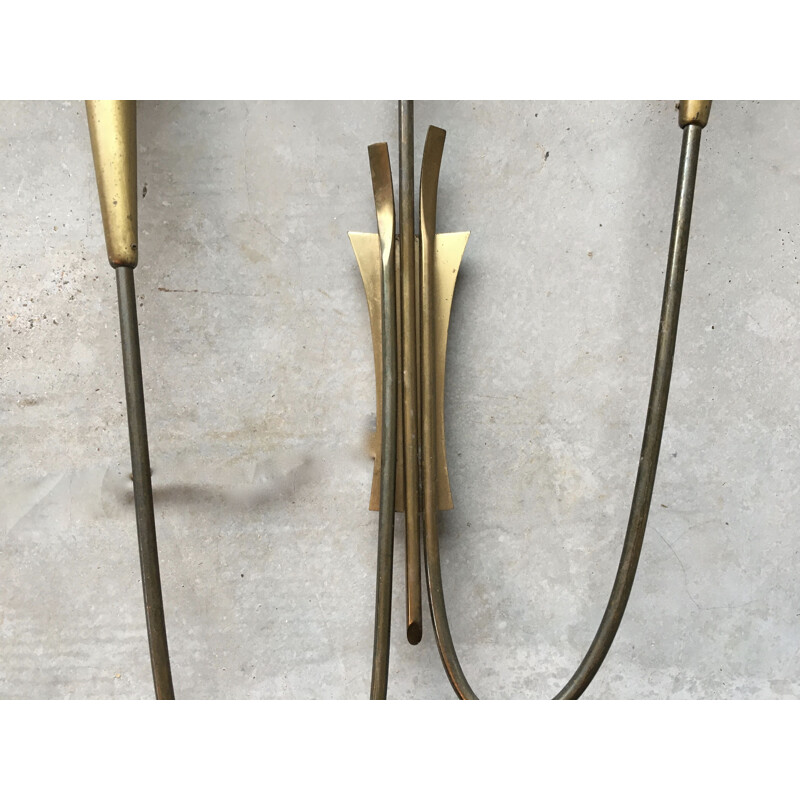 Vintage 3 arms brass wall light, 1950