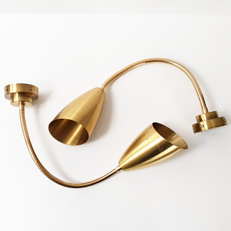 Set of 2 vintage wall lights in solid brass, 1970 