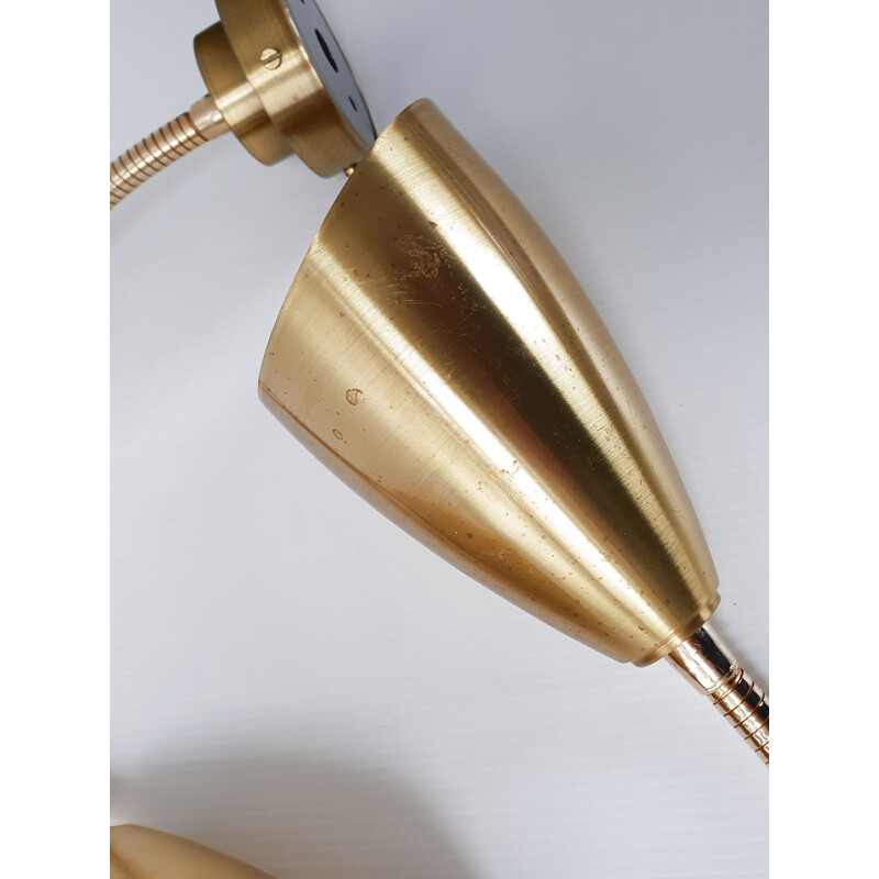 Set of 2 vintage wall lights in solid brass, 1970 