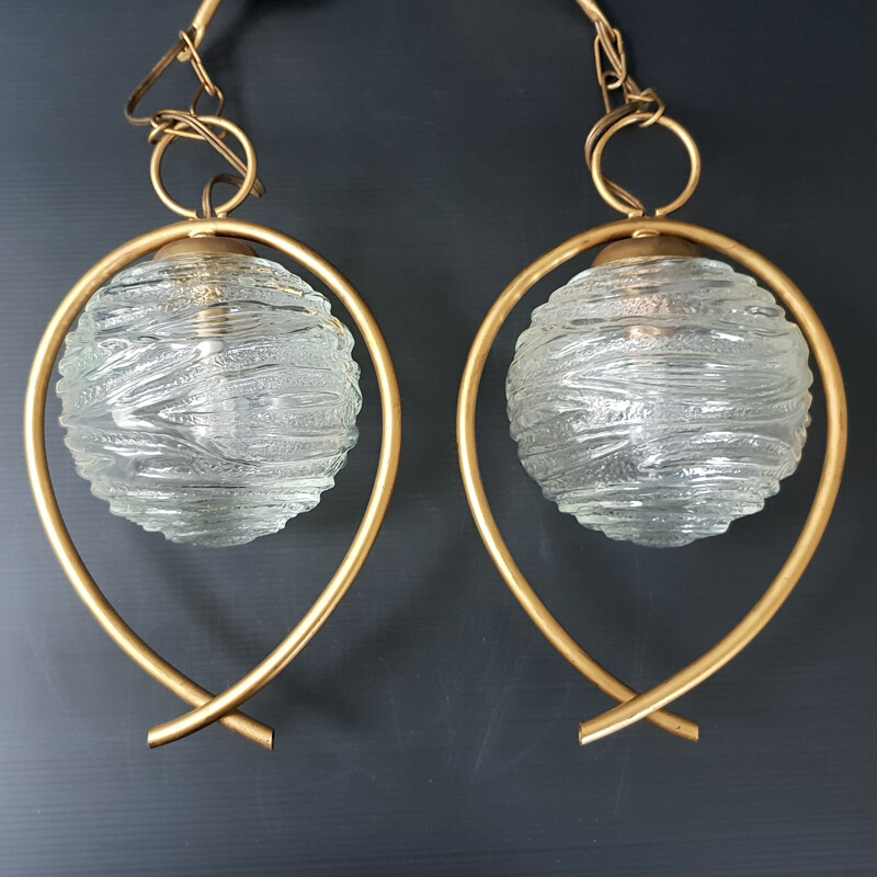 Pair of brass vintage hanging lamp, 1950s