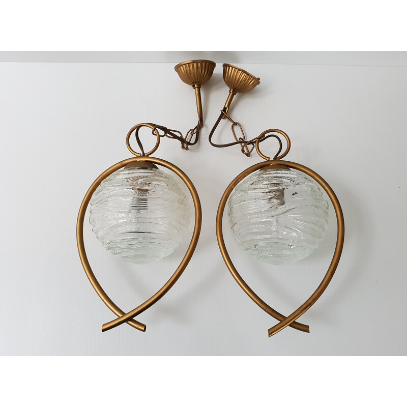 Pair of brass vintage hanging lamp, 1950s