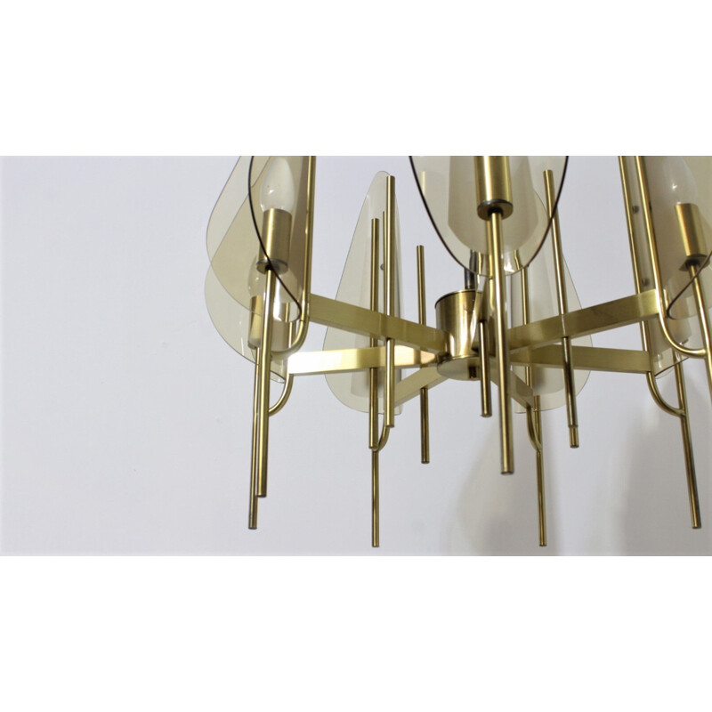 Vintage brassed metal chandelier by Gaetano Sciolari, 1970s