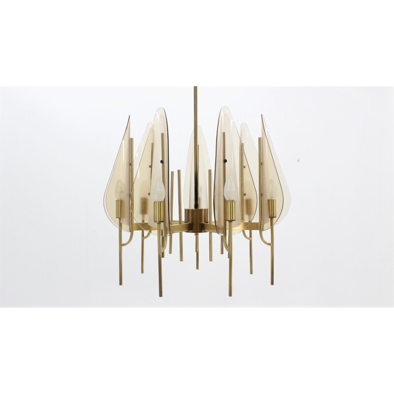 Vintage brassed metal chandelier by Gaetano Sciolari, 1970s