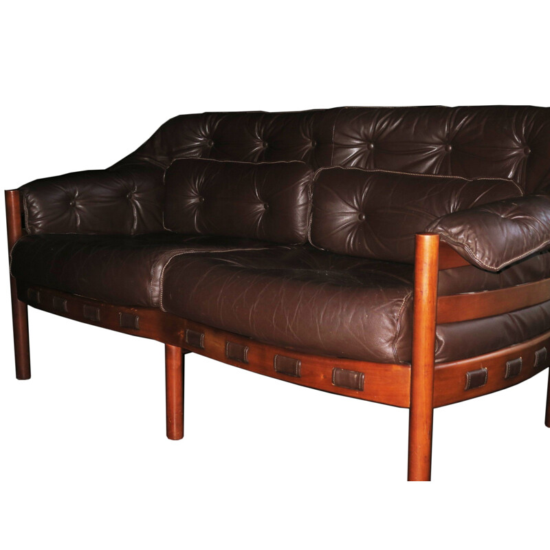 Canapé Vintage en cuir brun foncé par Arne Norell pour Coja, 1960