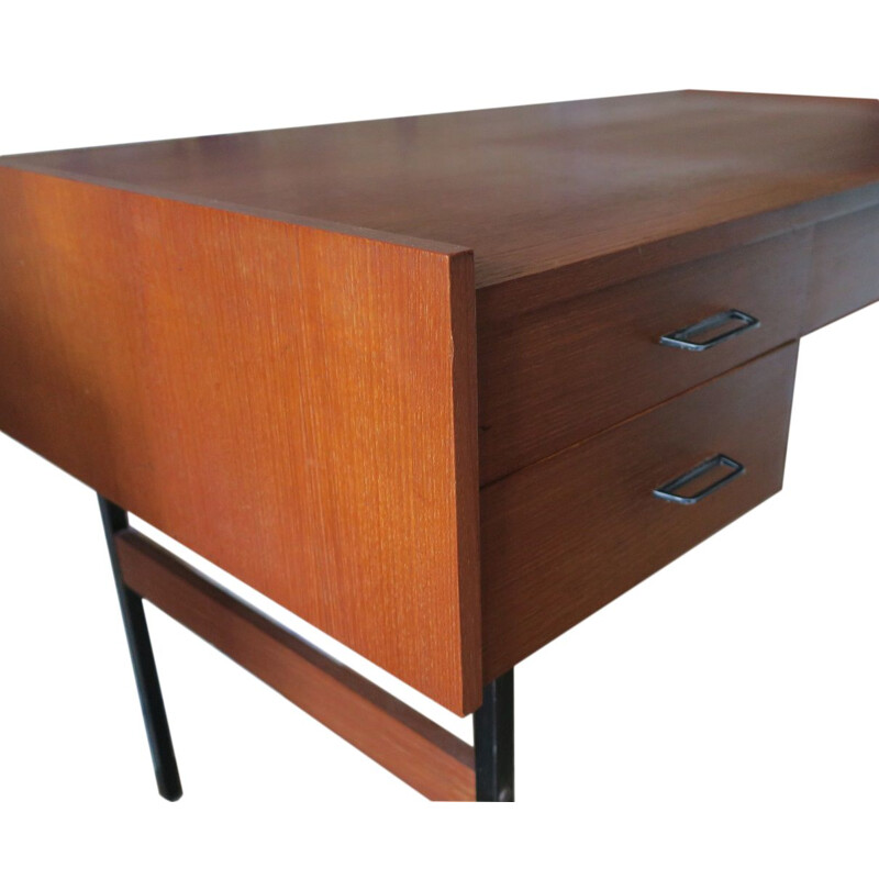 Vintage mid-century teak desk on black metal frame