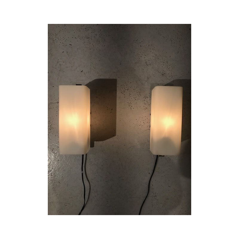 Pair of modernist opaline glass wall lights 