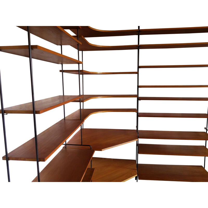 Vintage Scandinavian Teak and Black Metal Modular Wall Unit, 1960s