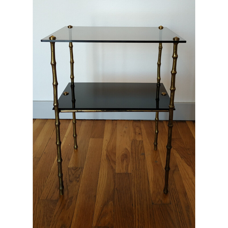 Vintage bronze and glass side table, 1950s