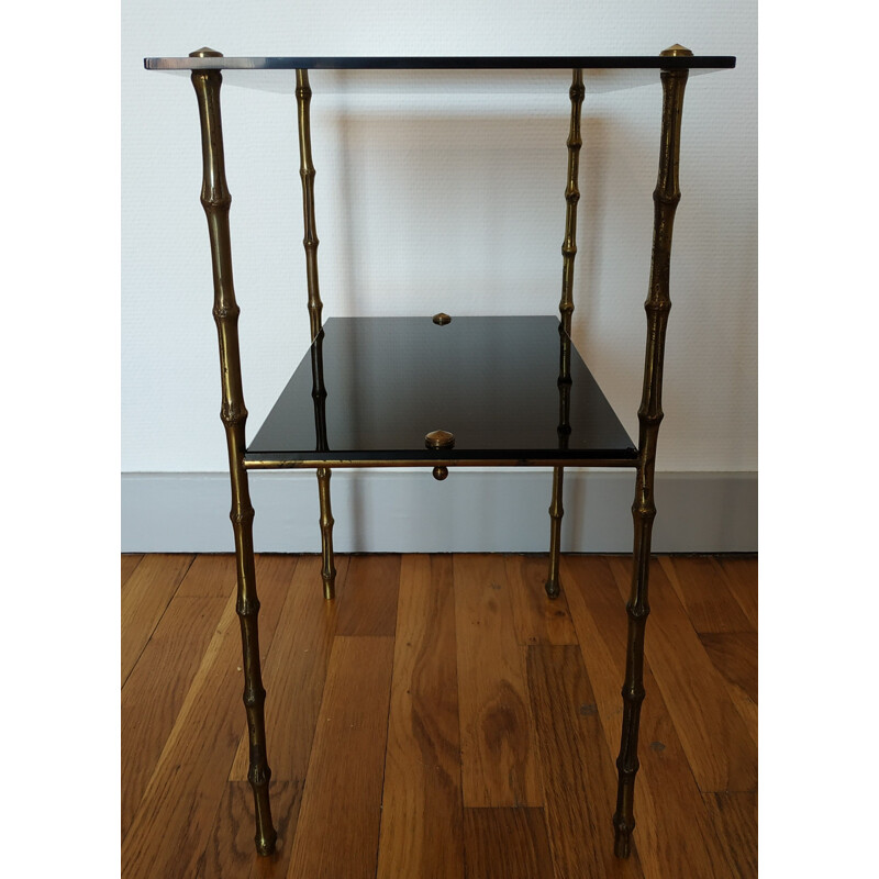 Vintage bronze and glass side table, 1950s