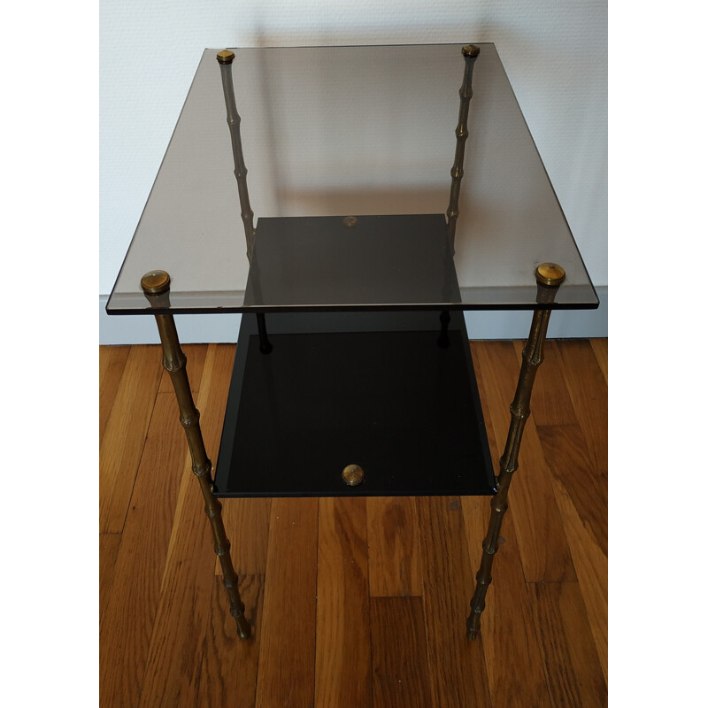 Vintage bronze and glass side table, 1950s