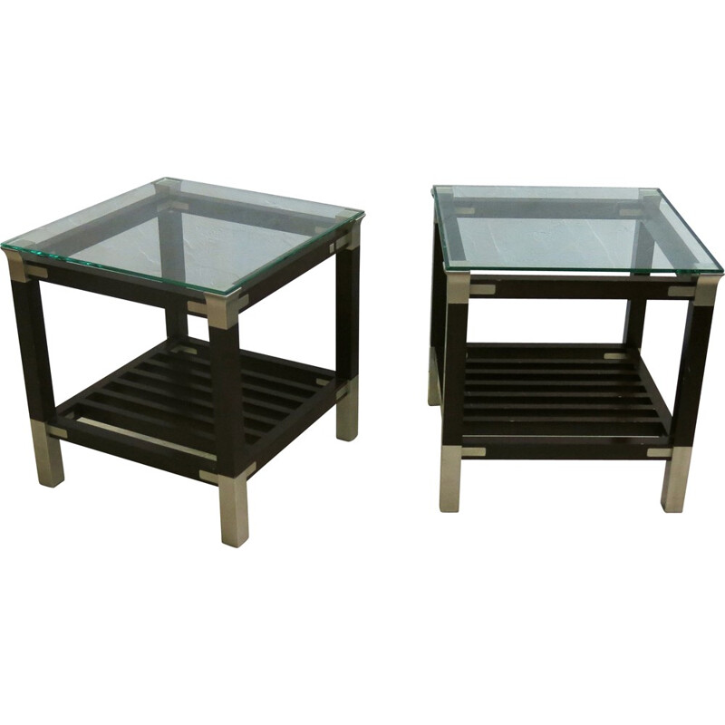 Set of 2 side tables with glass top, Pierre VANDEL - 1970s