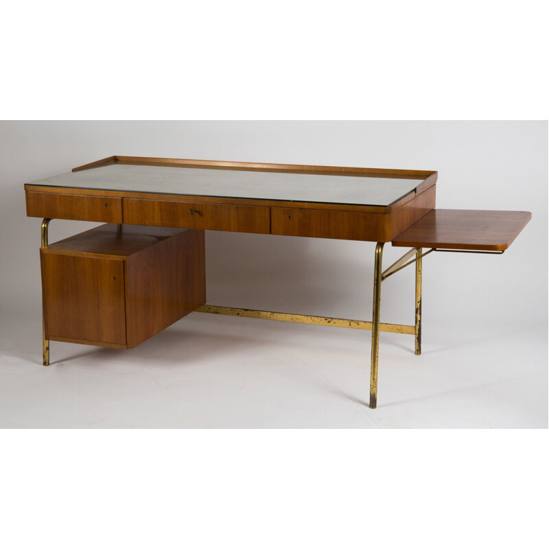 Vintage rosewood and brass modular desk, 1950s