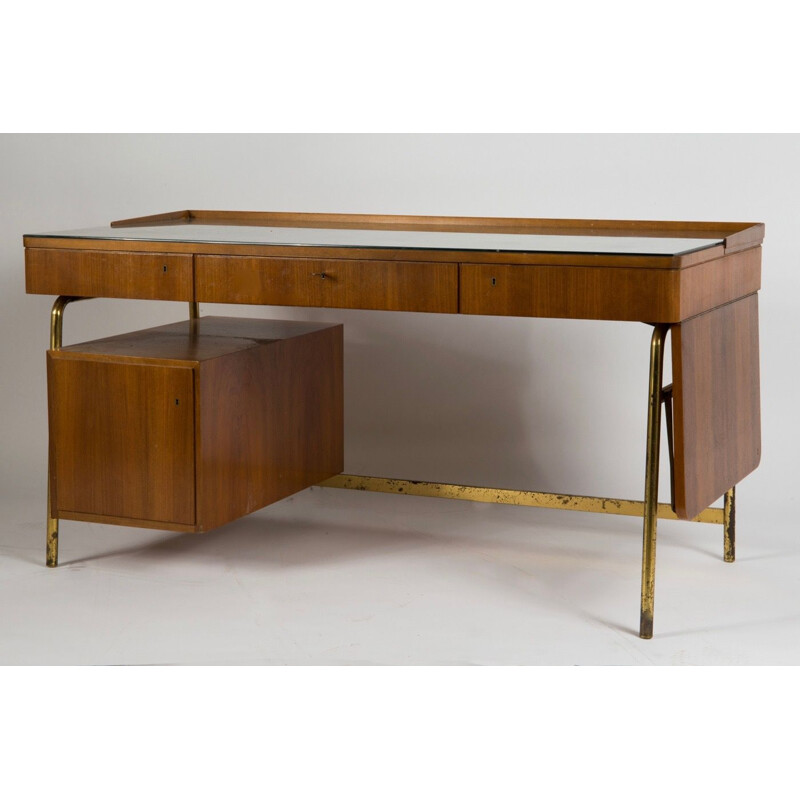 Vintage rosewood and brass modular desk, 1950s