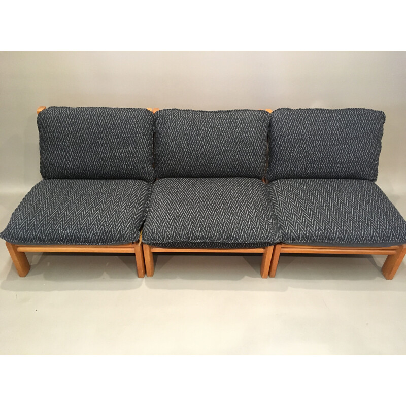Set of 5 vintage solid oak modular sofas, 1960
