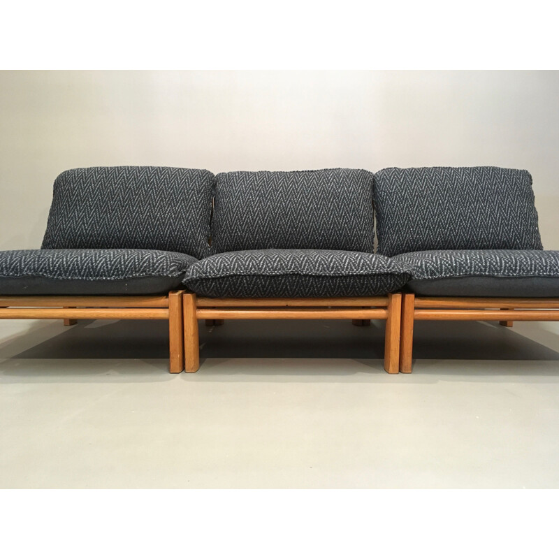 Set of 5 vintage solid oak modular sofas, 1960