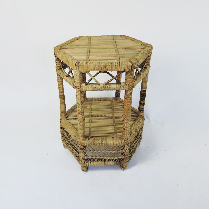 Vintage Cane and Rattan Side Table, 1970s