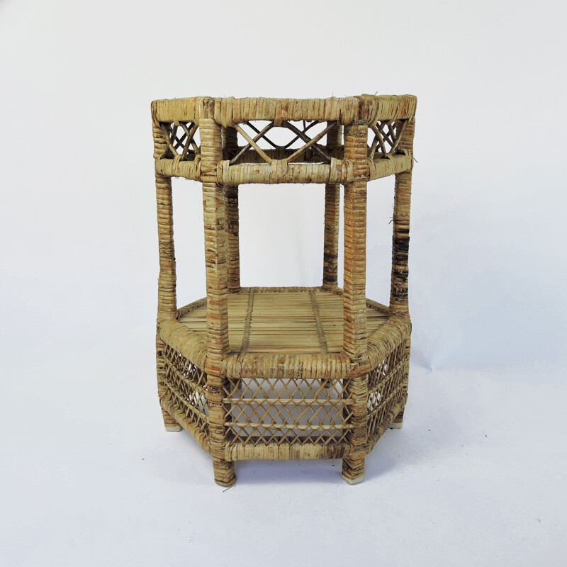 Vintage Cane and Rattan Side Table, 1970s