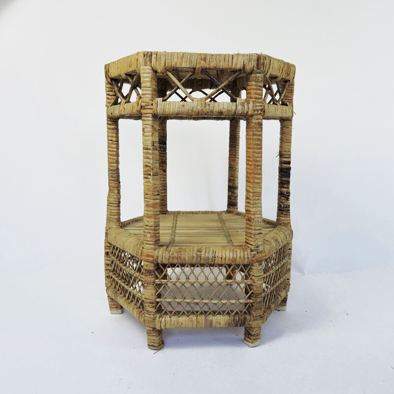 Vintage Cane and Rattan Side Table, 1970s