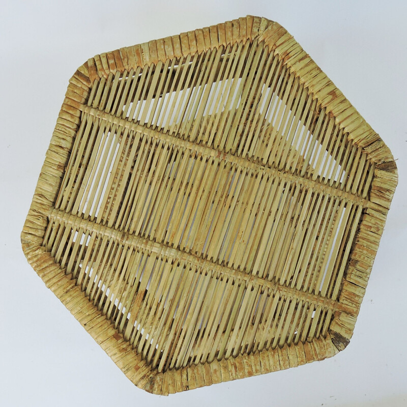 Vintage Cane and Rattan Side Table, 1970s