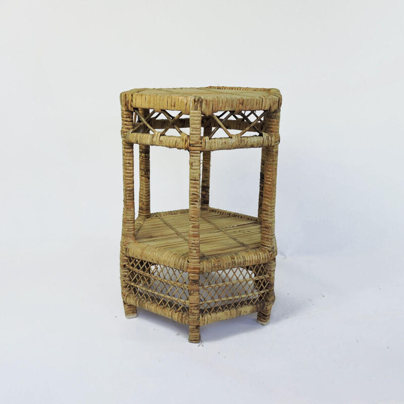 Vintage Cane and Rattan Side Table, 1970s