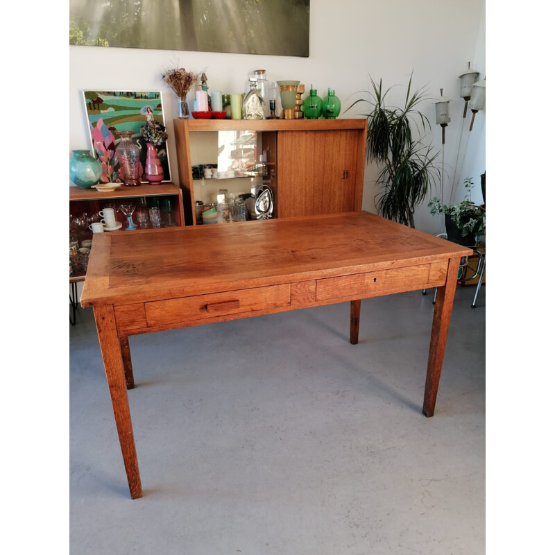 Table vintage en bois à 2 tiroirs
