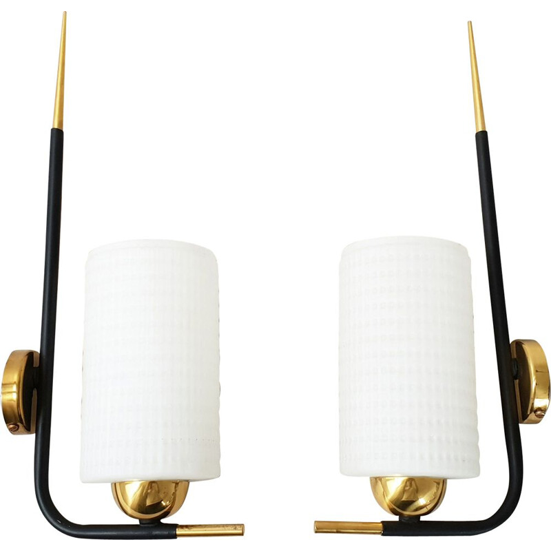 Suite of 2 vintage wall lights by Maison Arlus, 1950 