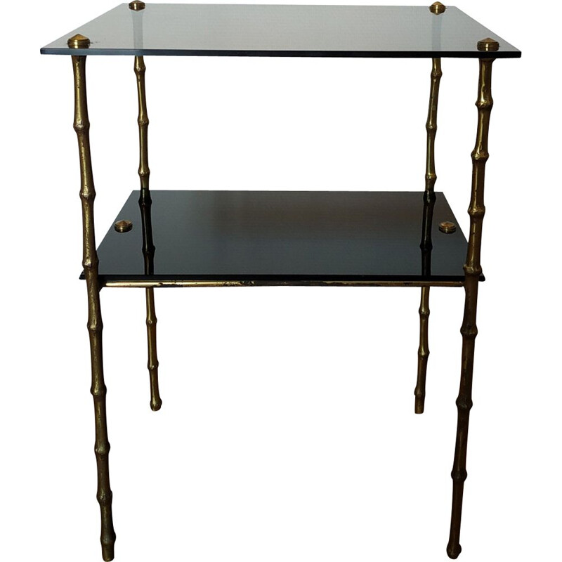 Vintage bronze and glass side table, 1950s