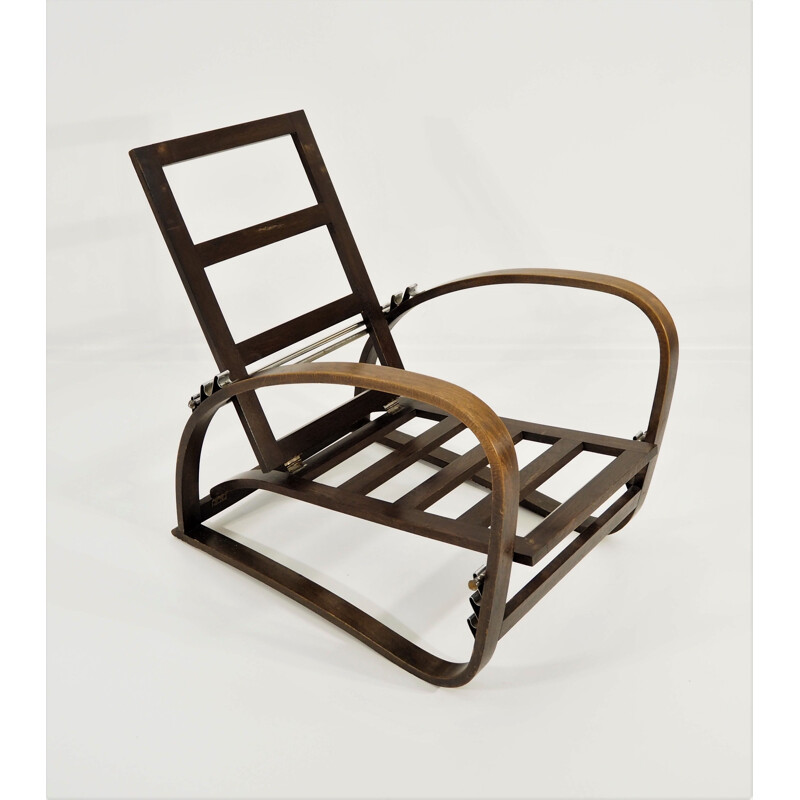 Vintage oak H70 Armchair by Jindrich Halabala, 1930s 