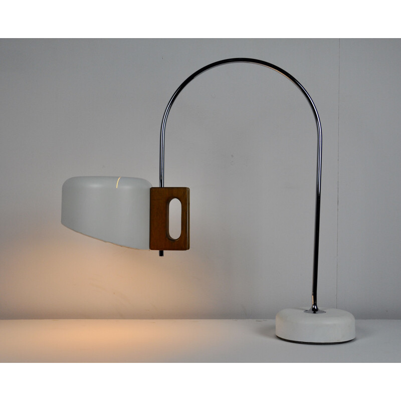 Vintage table lamp model Fase in metal and walnut handle, 1970s