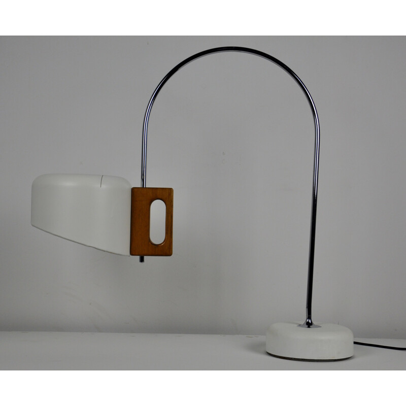 Vintage table lamp model Fase in metal and walnut handle, 1970s