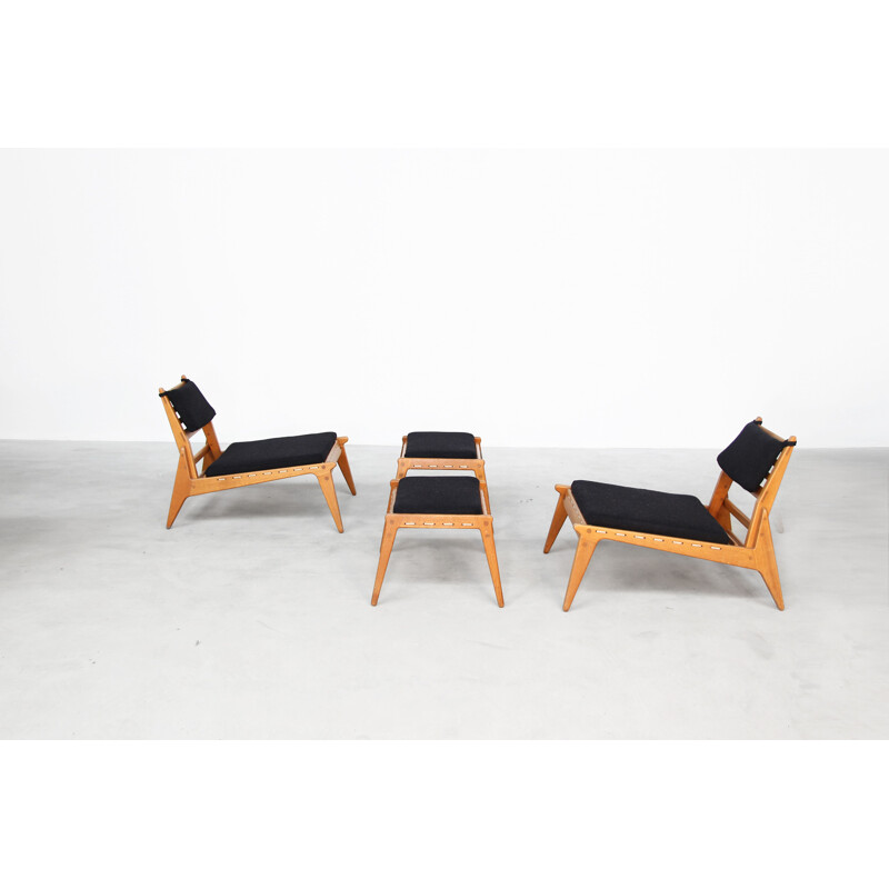 Ensemble de 2 fauteuils avec ottoman vintage, Danemark, 1960