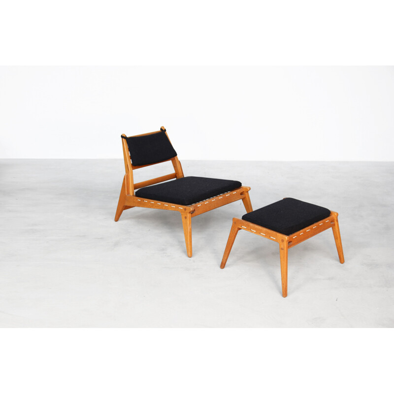 Ensemble de 2 fauteuils avec ottoman vintage, Danemark, 1960