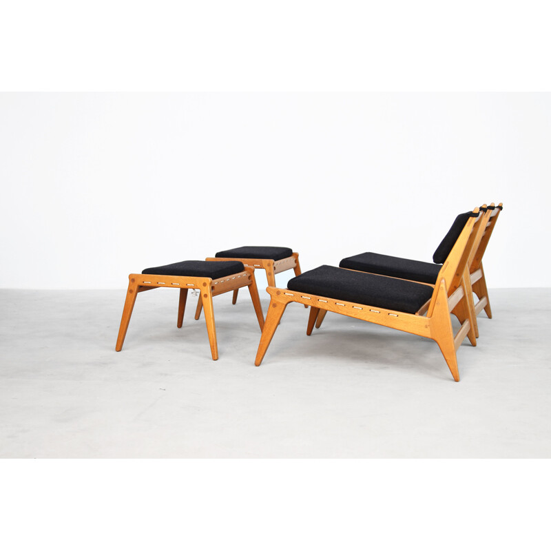 Ensemble de 2 fauteuils avec ottoman vintage, Danemark, 1960