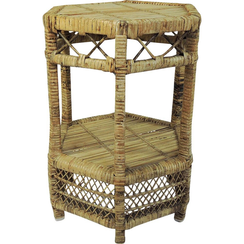 Vintage Cane and Rattan Side Table, 1970s