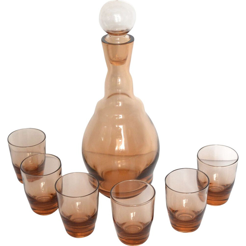 Set of vintage glass carafe and 6 glasses for Schott Zwiesel, Germany, 1970s